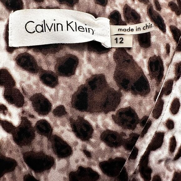 Calvin Klein Animal Print Belted Sleeveless Jersey Jumpsuit Brown Size 12 - Picture 4 of 4